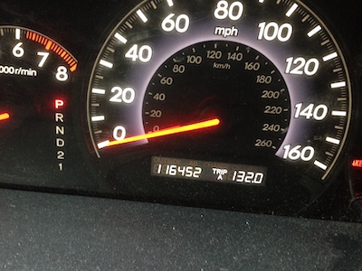 Odometer showing lots of miles.